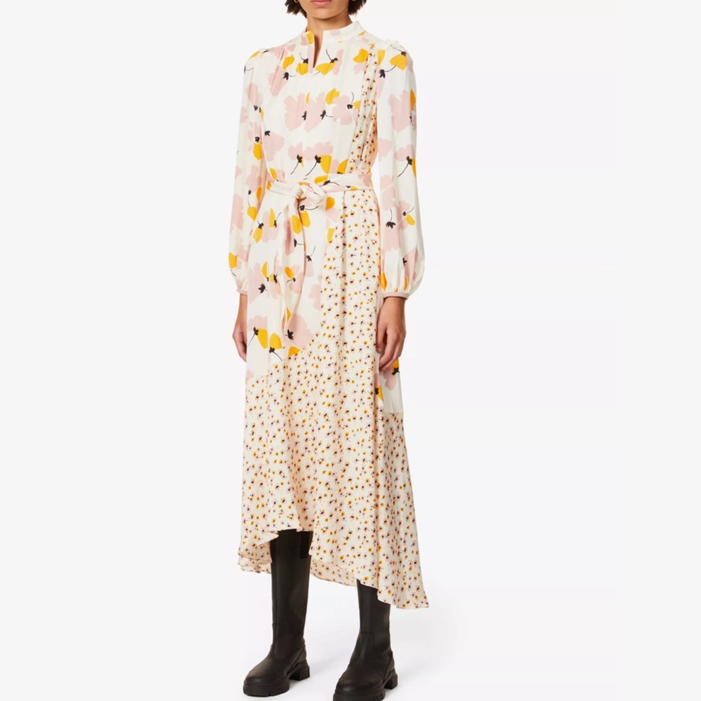 Me And Em Romantic Floral Satin Dress Size 8 US 4 Feminine Long Sleeve Pockets
